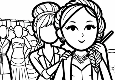 Modedesignerin bei Modenschau hinter den Kulissen – Malvorlage kostenlos