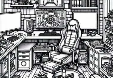 Modernes Gamer Zimmer Malvorlage für Jungs ab zwölf kostenlos