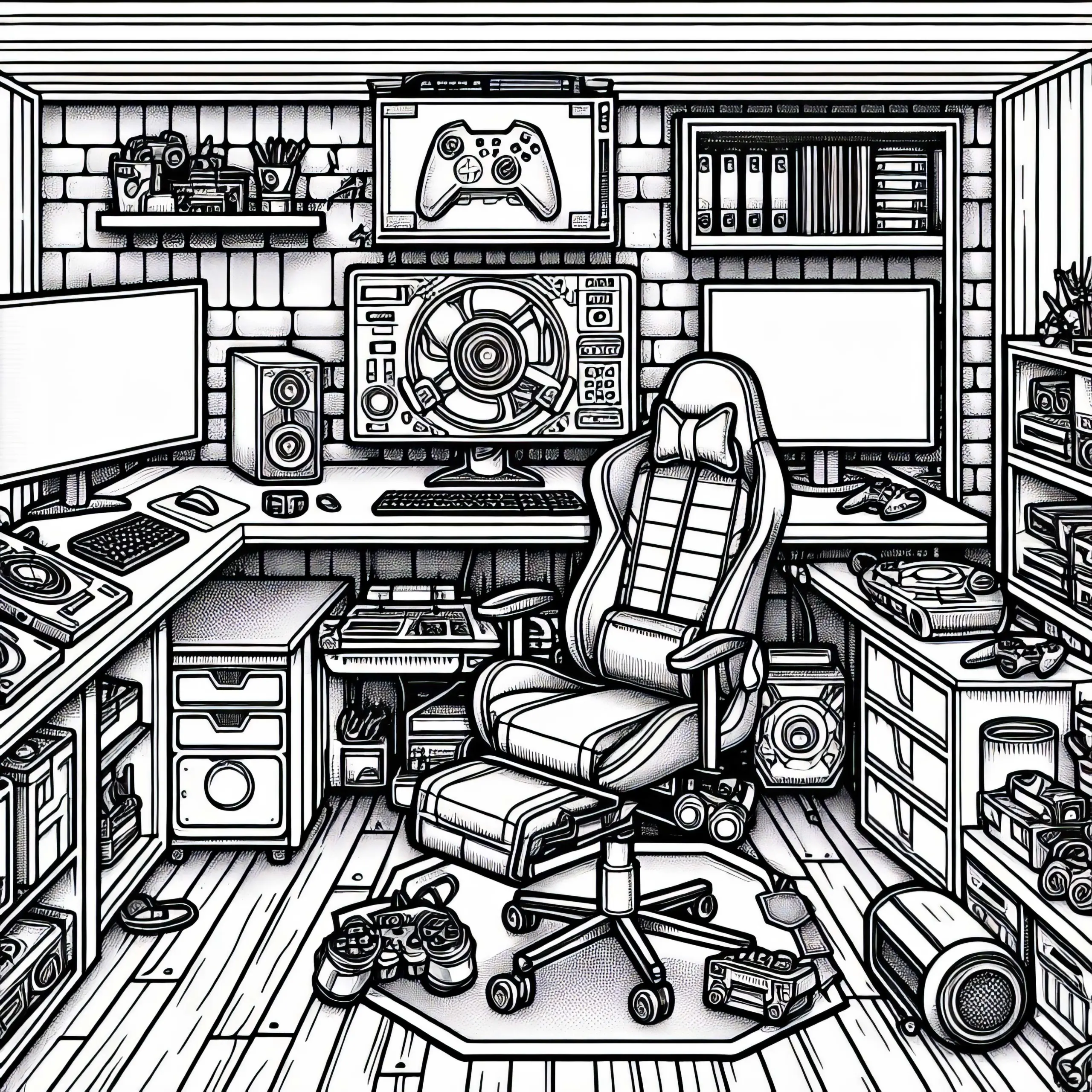 Modernes Gamer Zimmer Malvorlage für Jungs ab zwölf kostenlos (Ausmalbild)