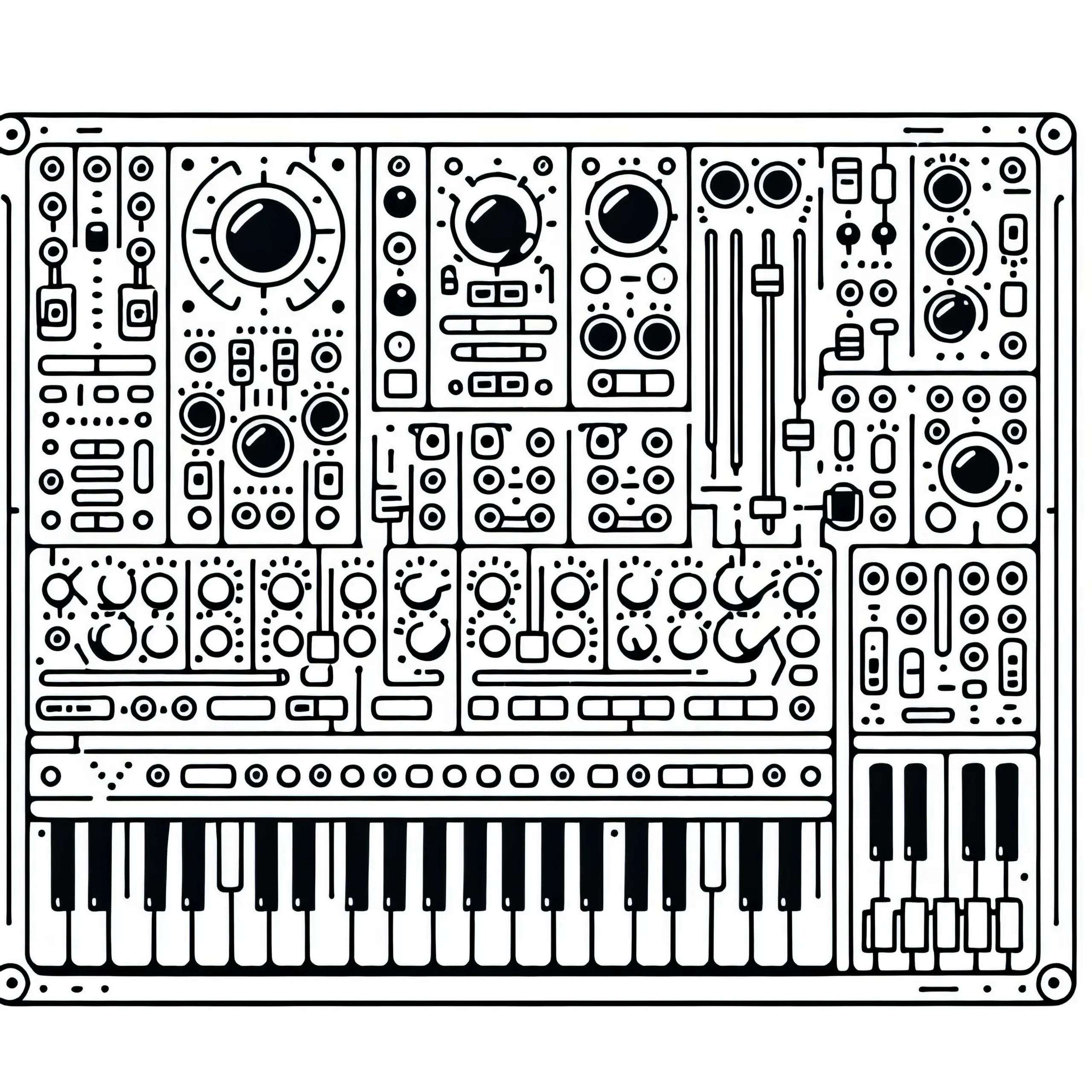 Modular Synthesizer Malvorlage: Kostenloses Ausmalbild für Elektronische Instrumente