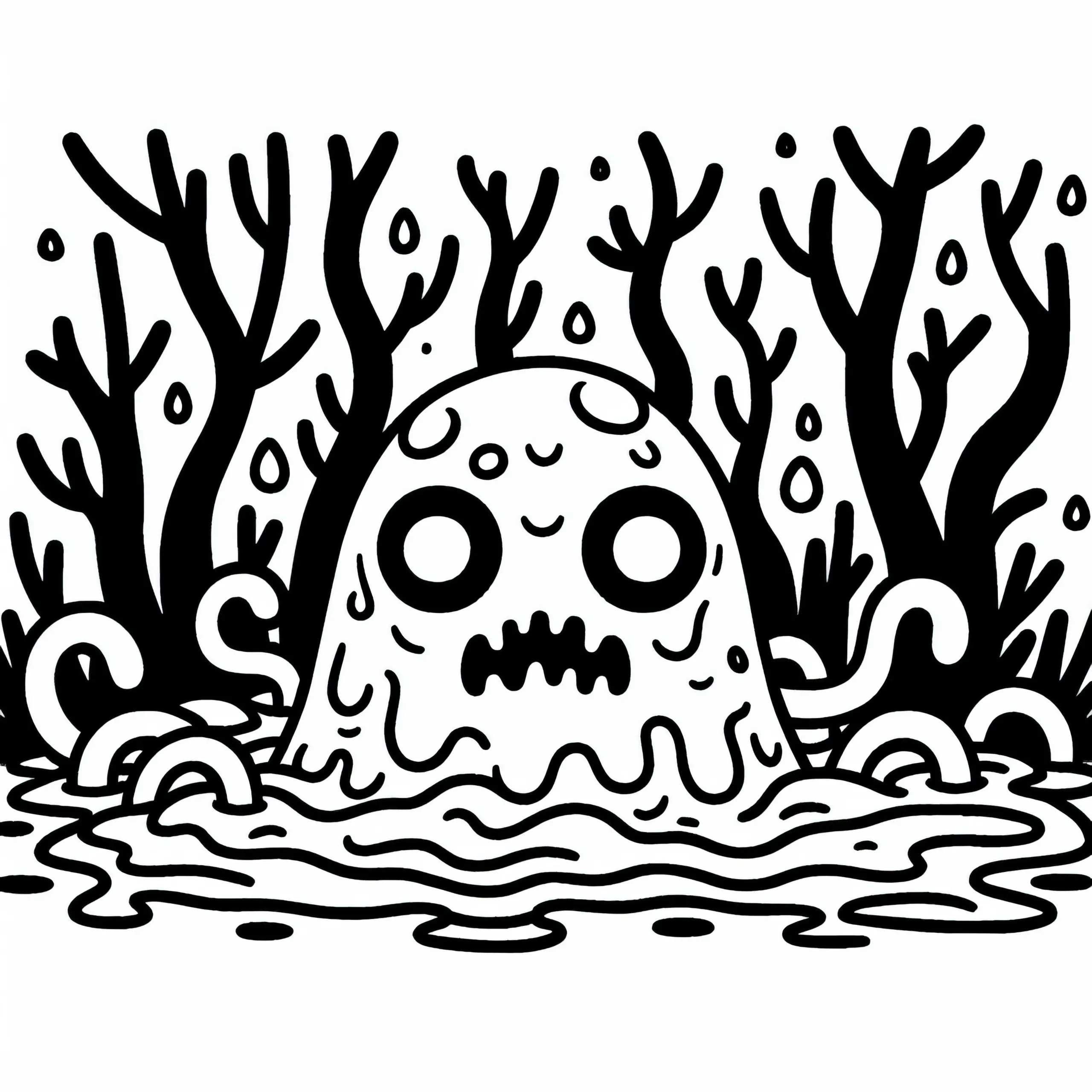 Monster erhebt sich aus düsterem Sumpf: Malvorlage zum Download (Kostenlos) (Ausmalbild)
