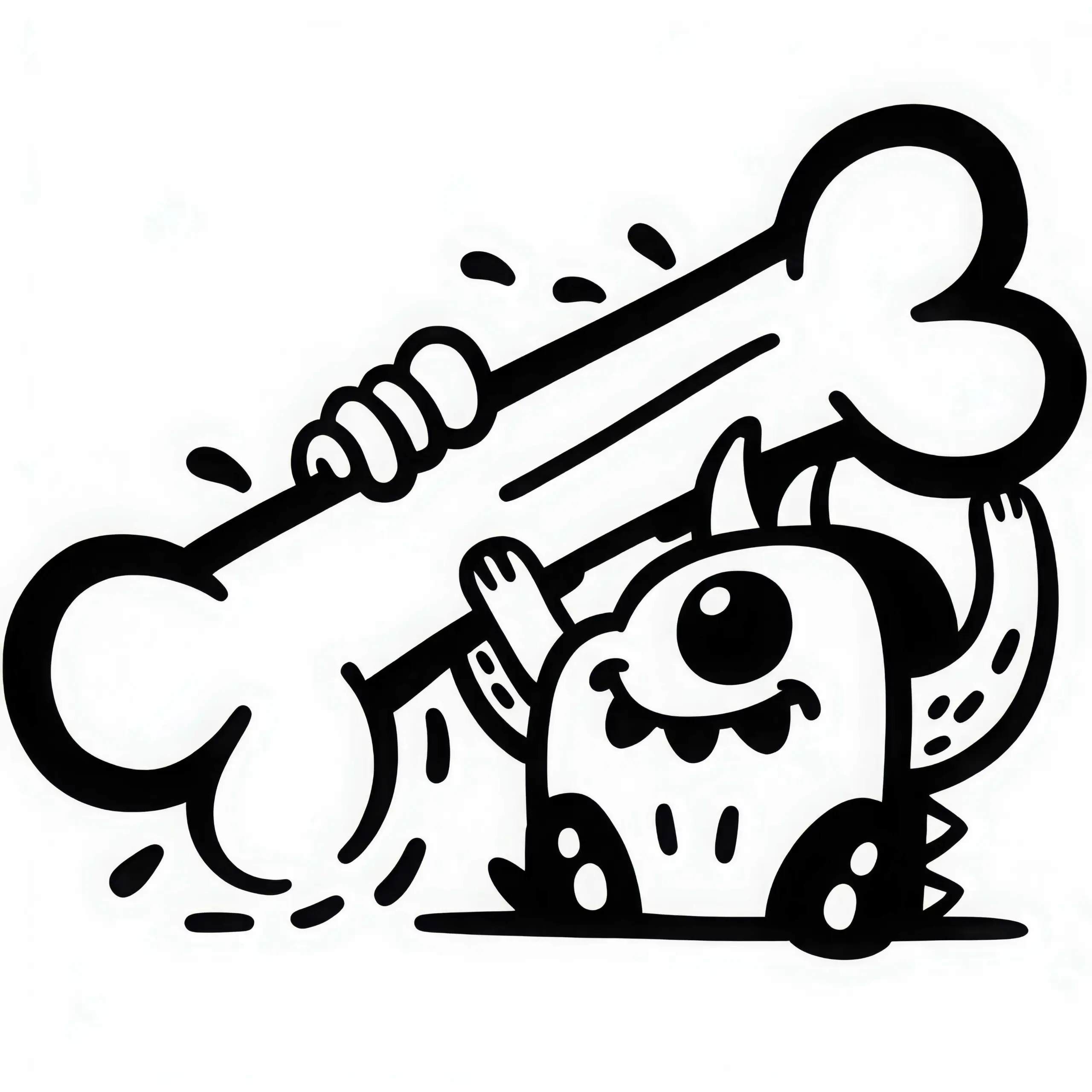 Monster spielt mit riesigem Knochen als Spielzeug: Ausmalbild zum Download (Kostenlos)
