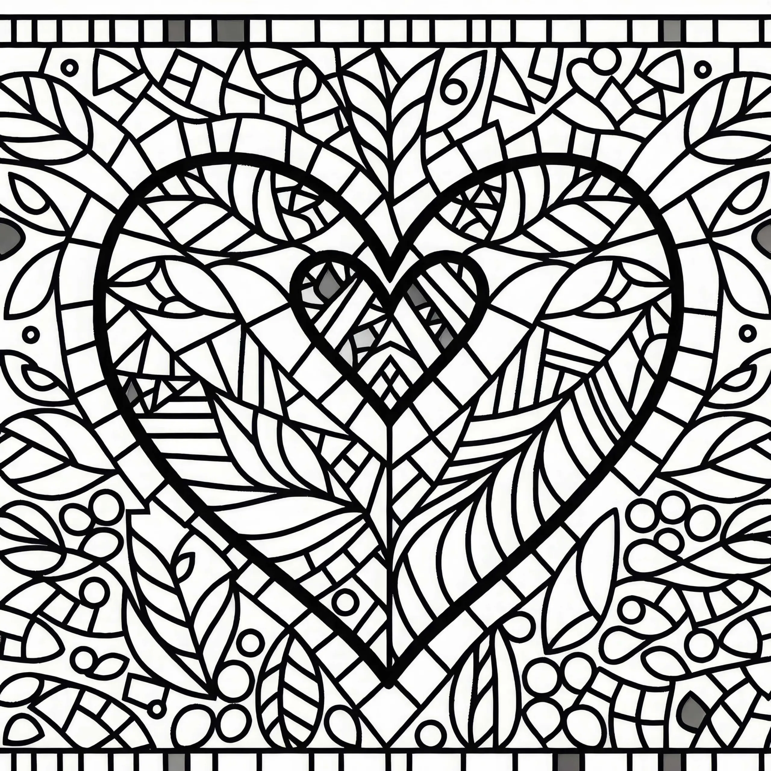 Mosaikherz mit verschiedenen Formen: Ausmalbild zum Download (Gratis)