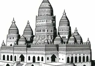 Moschee von Djenne in Mali aus Lehm mit kunstvollen Türmen – Malvorlage Afrika kostenlos