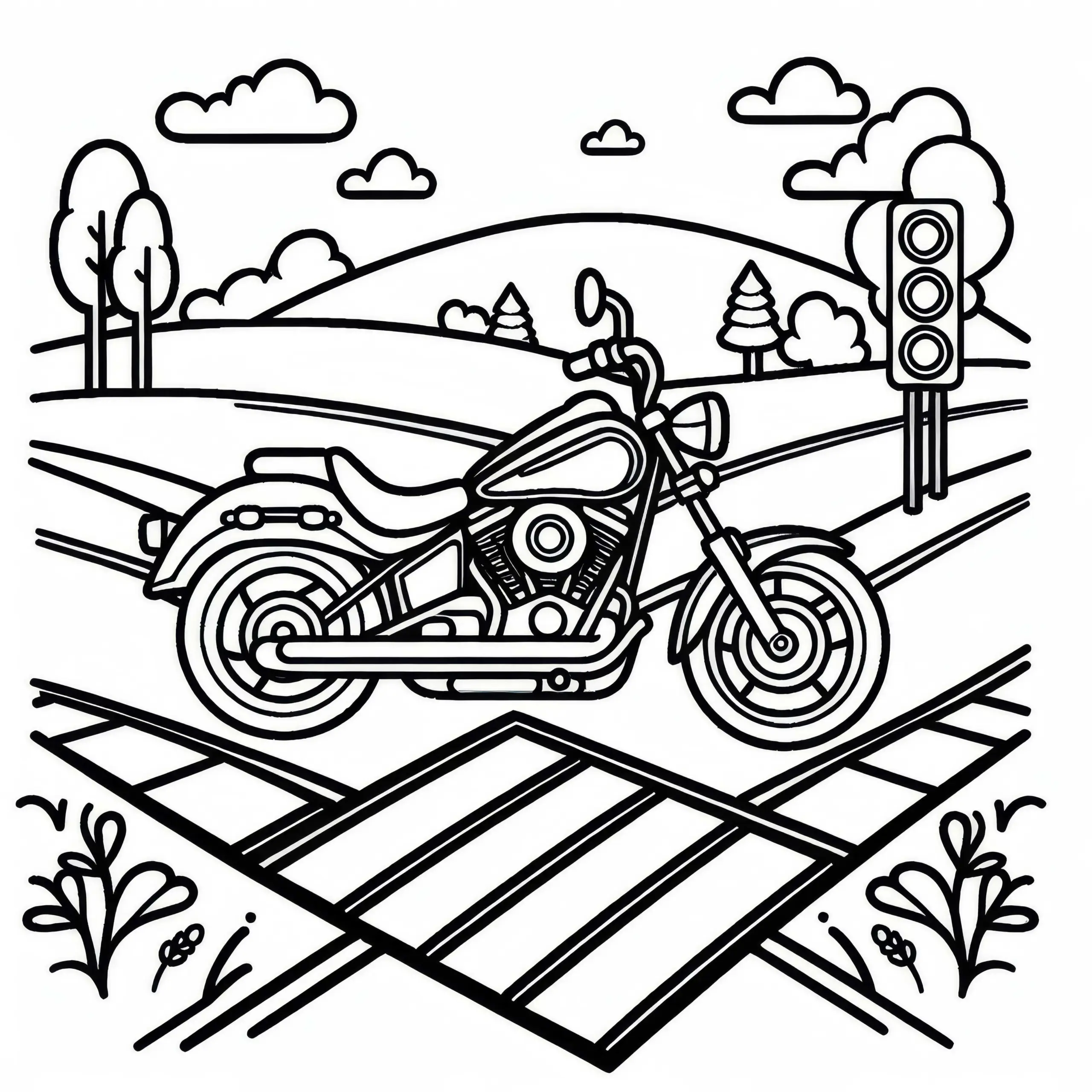 Motorrad an Kreuzung Malvorlage zum Ausmalen (Ausmalbild)