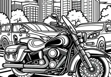 Motorrad auf Parkplatz – Malvorlage kostenlos