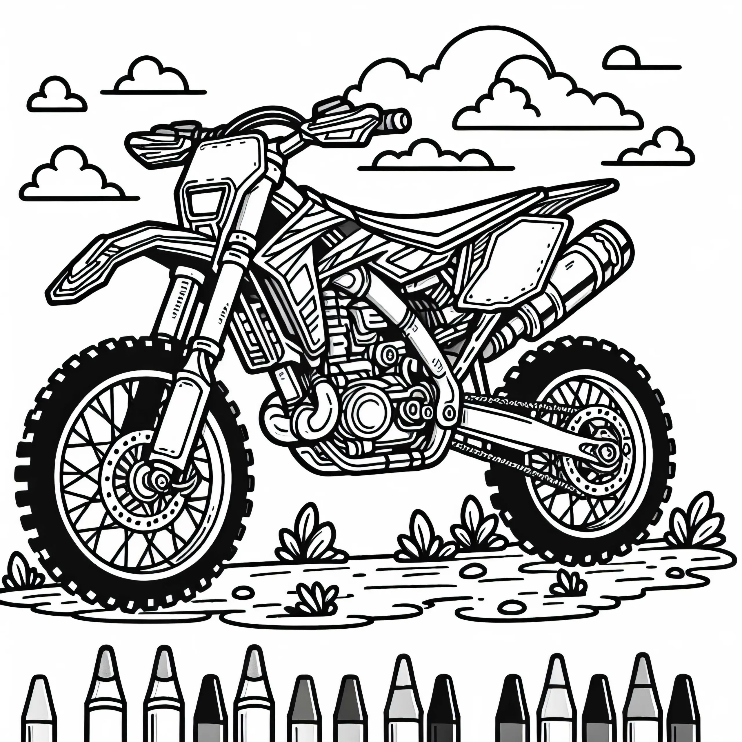 Motorrad mit grobstolligen Reifen – Malvorlage gratis (Ausmalbild)