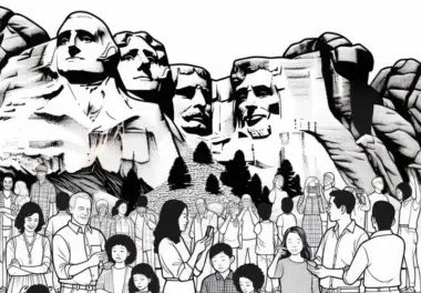 Mount Rushmore mit Familien davor als Ausmalbild für Nordamerika kostenlos