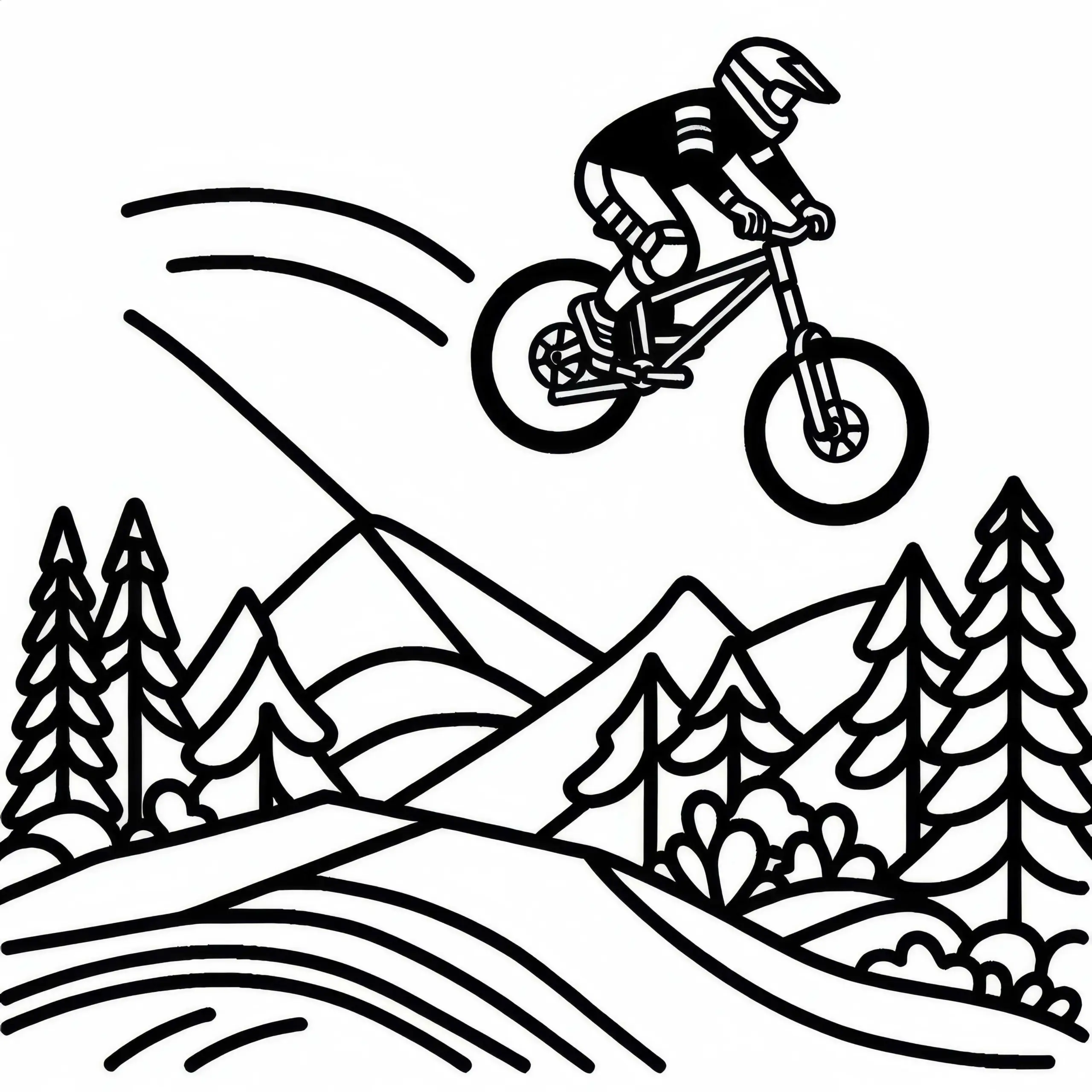 Mountainbiker springt mit Rad – Ausmalbild gratis