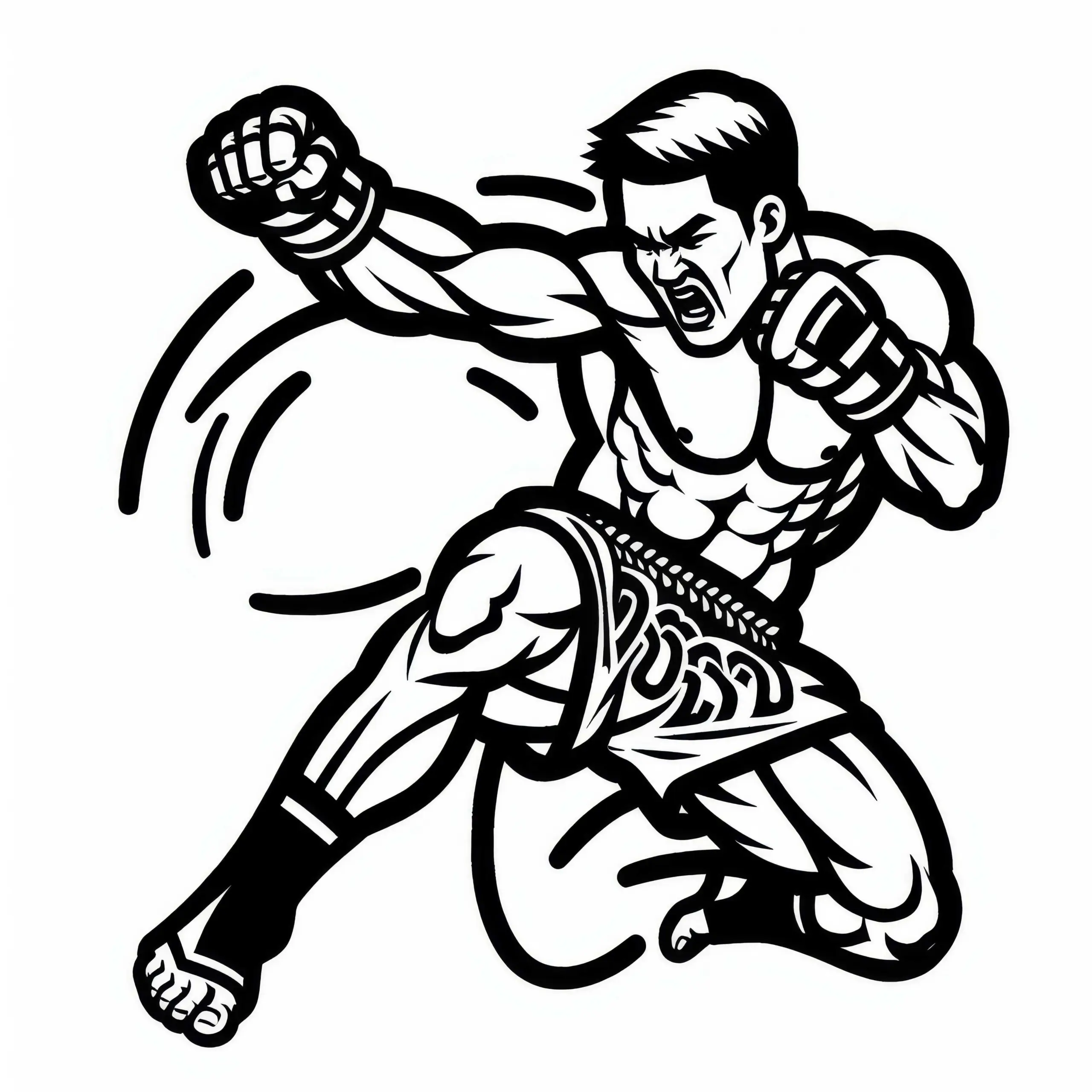 Muay Thai Kämpfer Setzt Kraftvollen Schlag Ein – Malvorlage Kostenlos (Ausmalbild)