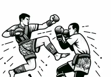 Muay Thai Kämpfer weicht geschickt einem Angriff aus – Malvorlage gratis