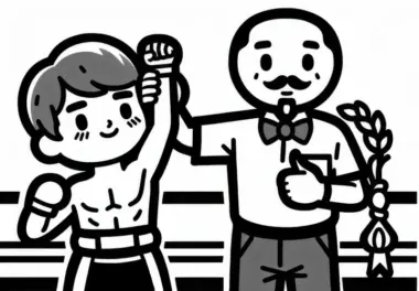 Muay Thai Schiedsrichter hebt Arm des Siegers nach KO – Malvorlage einfach gratis