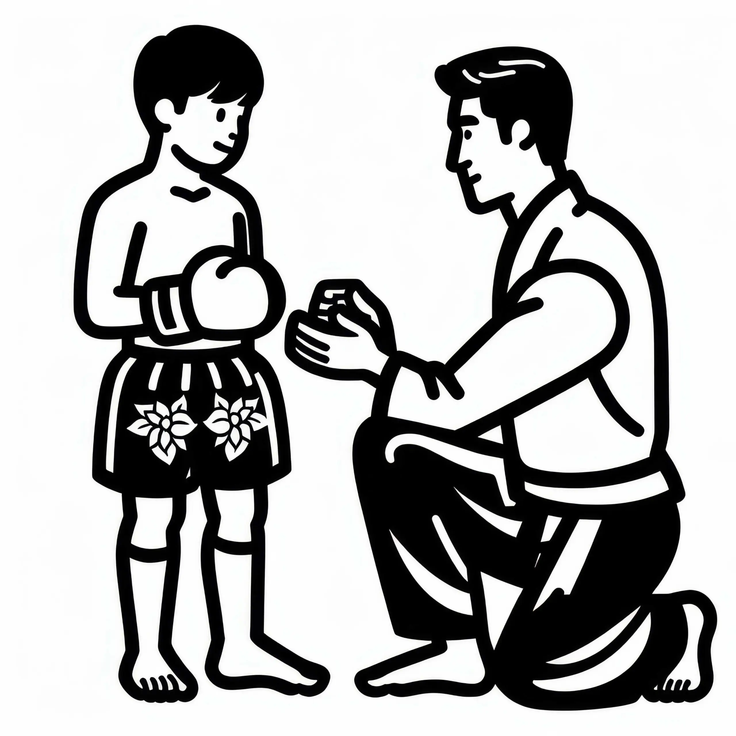Muay Thai Trainer gibt Anweisungen – Malvorlage einfach und gratis (Ausmalbild)