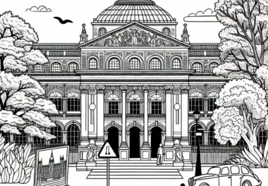 Ausmalbild eines Museums – Kostenloses Malvorlage