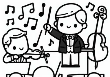 Musiker dirigiert Orchester – Malvorlage einfach gratis