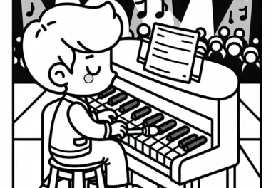 Musiker spielt Klavier auf Konzert – Ausmalbild einfach gratis