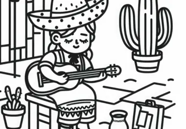 Musikerin gibt Straßenperformance – Ausmalbild einfach kostenlos