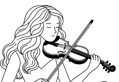 Musikerin spielt Geige – Malvorlage kostenlos