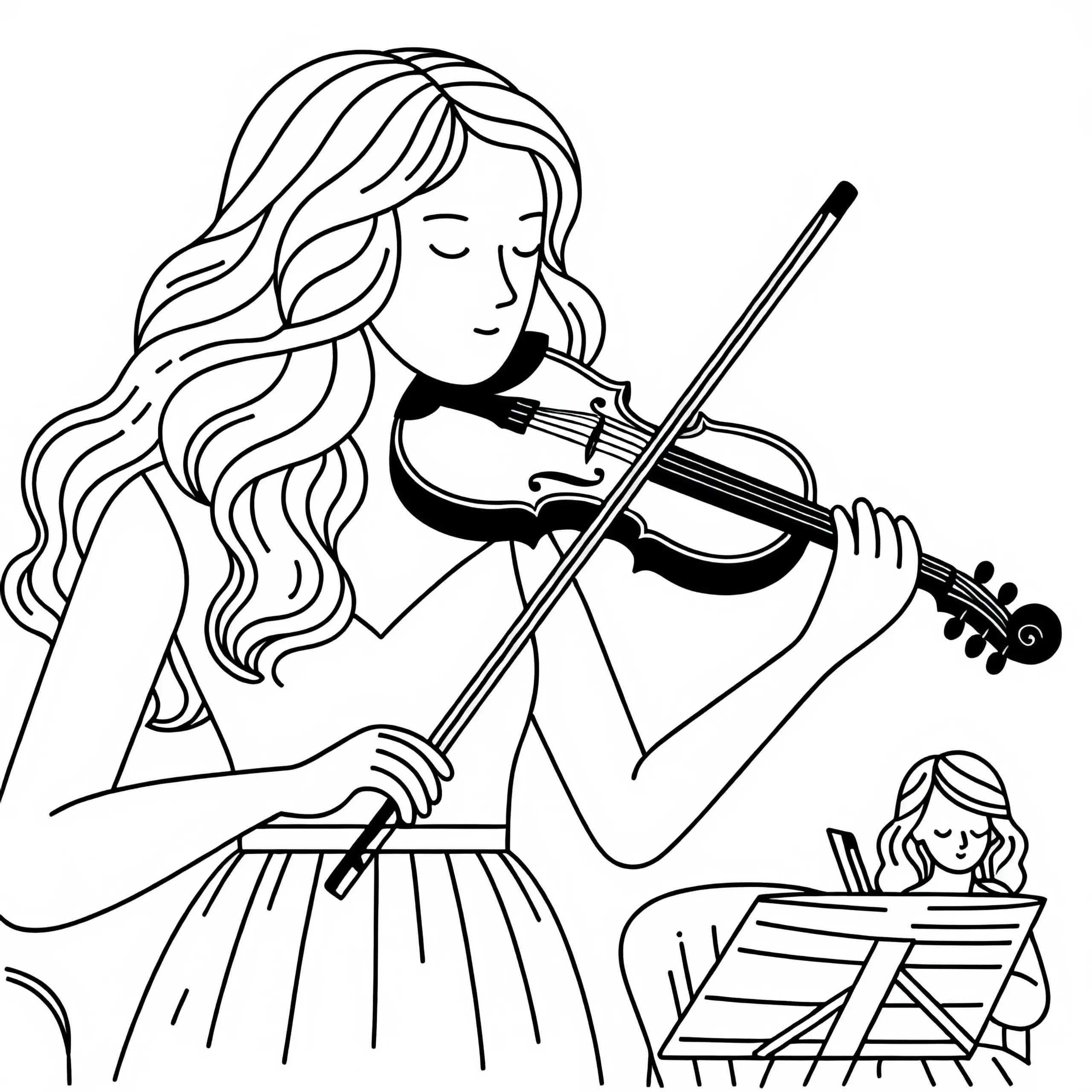 Musikerin spielt Geige – Malvorlage kostenlos (Ausmalbild)