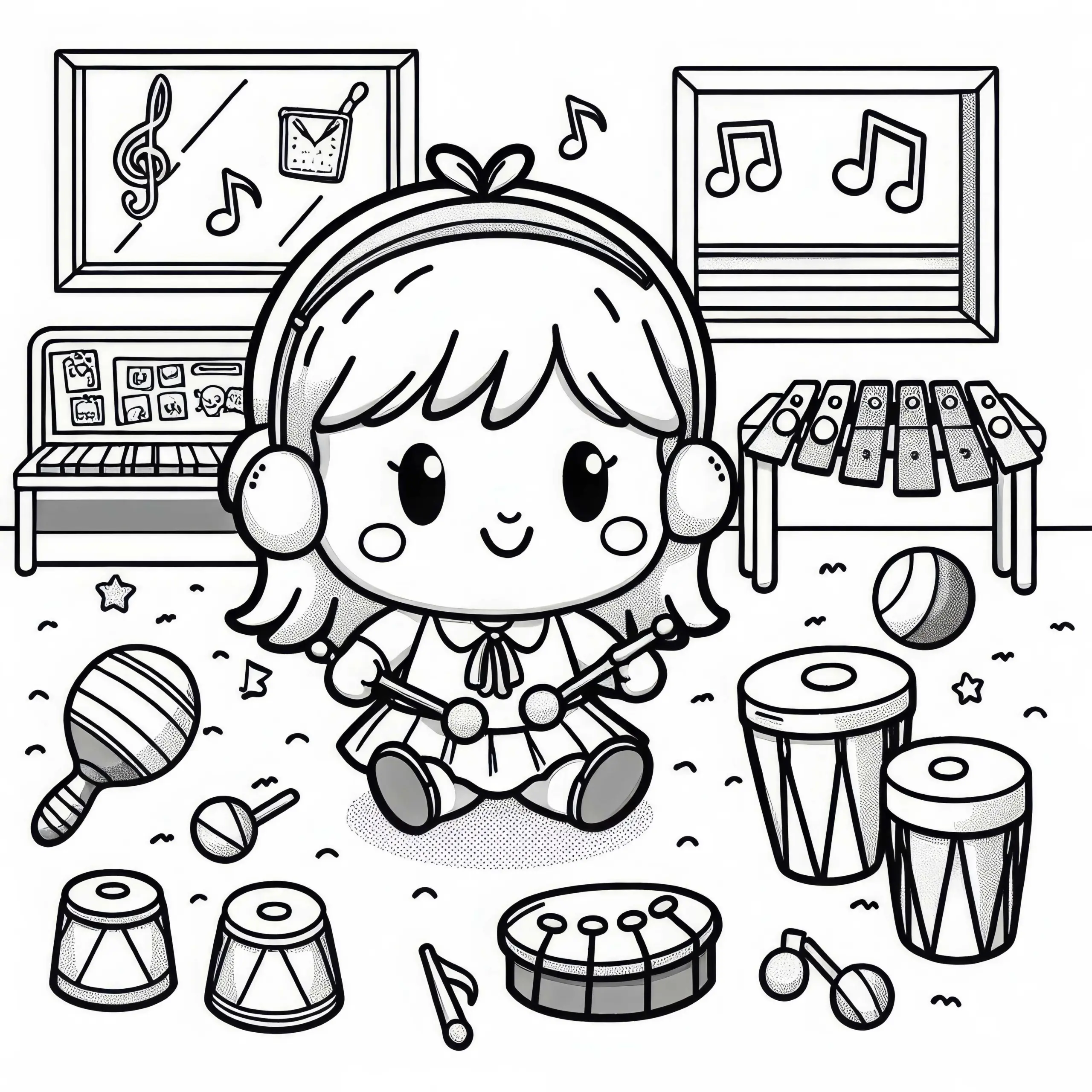 Musikinstrumente im Kindergarten Ausmalbild kostenlos