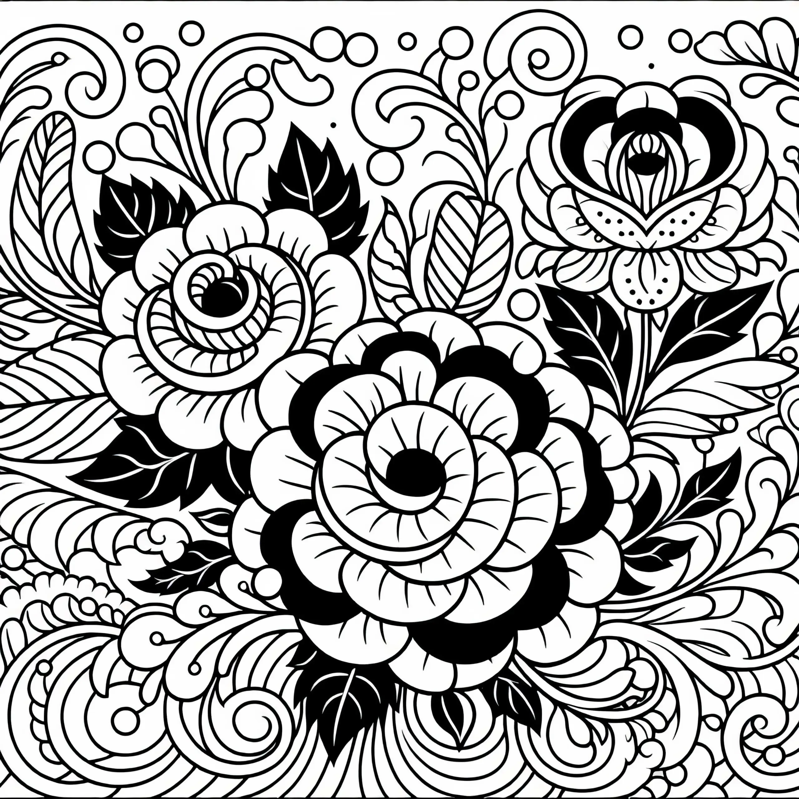 Muster aus stilisierten Rosen und Ranken – Ausmalbild Gratis