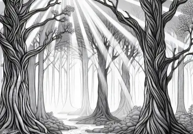 Mystischer Nebelwald: kostenlose Ausmalbilder
