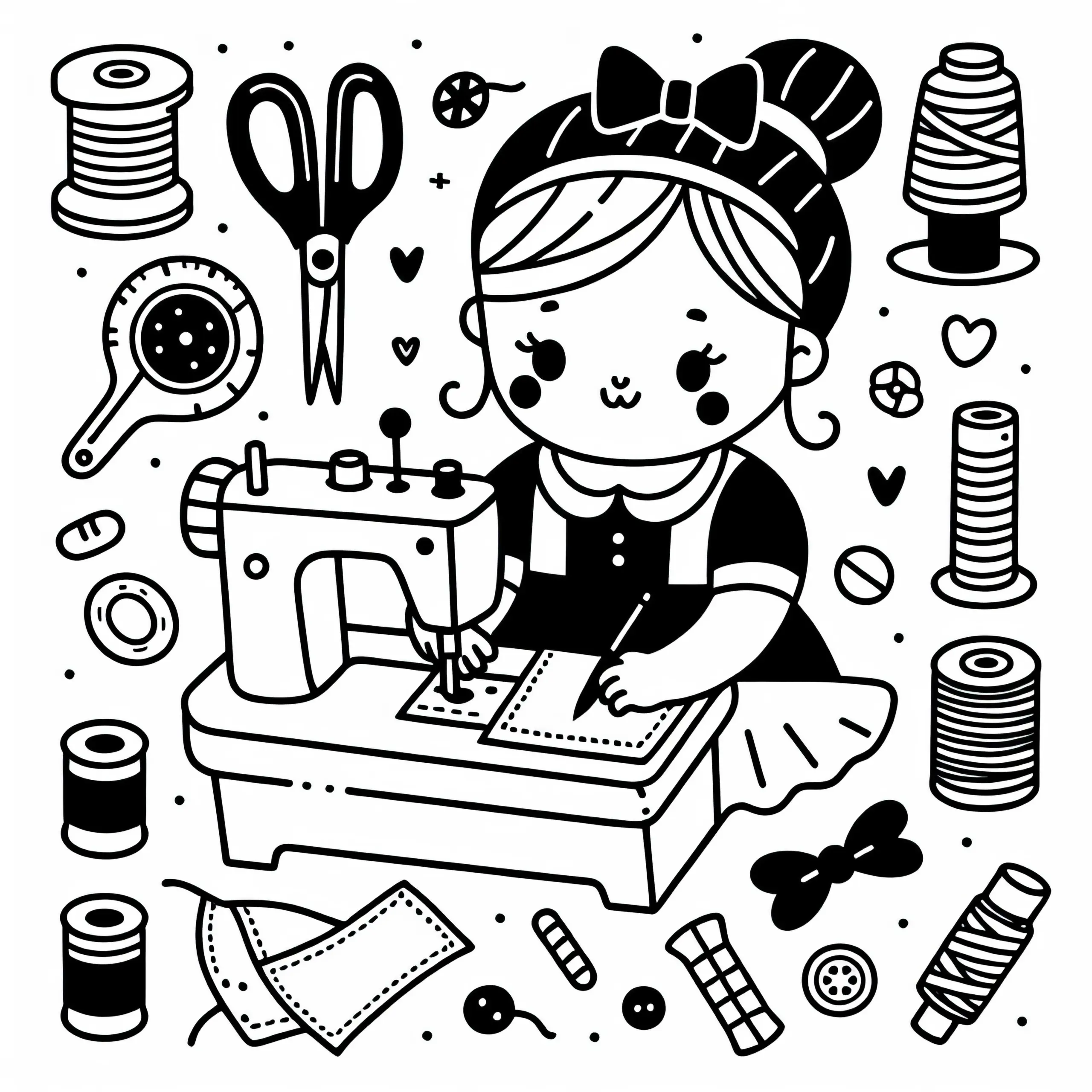 Nähen Malvorlage für ein kreatives Hobby Kostenlos (Ausmalbild)