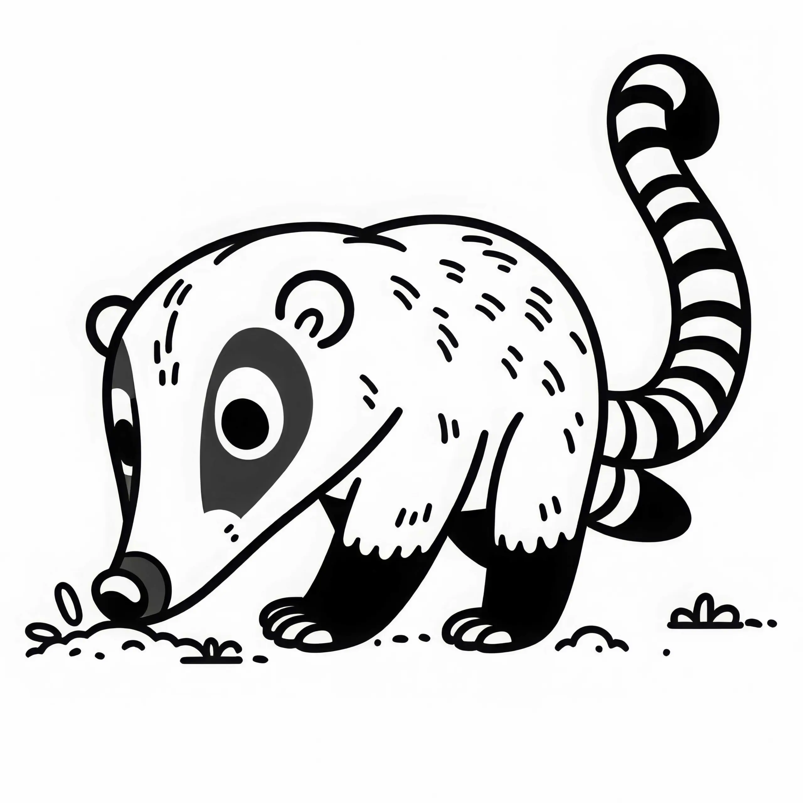 Nasenbär sucht nach Insekten – Malvorlage kostenlos (Ausmalbild)