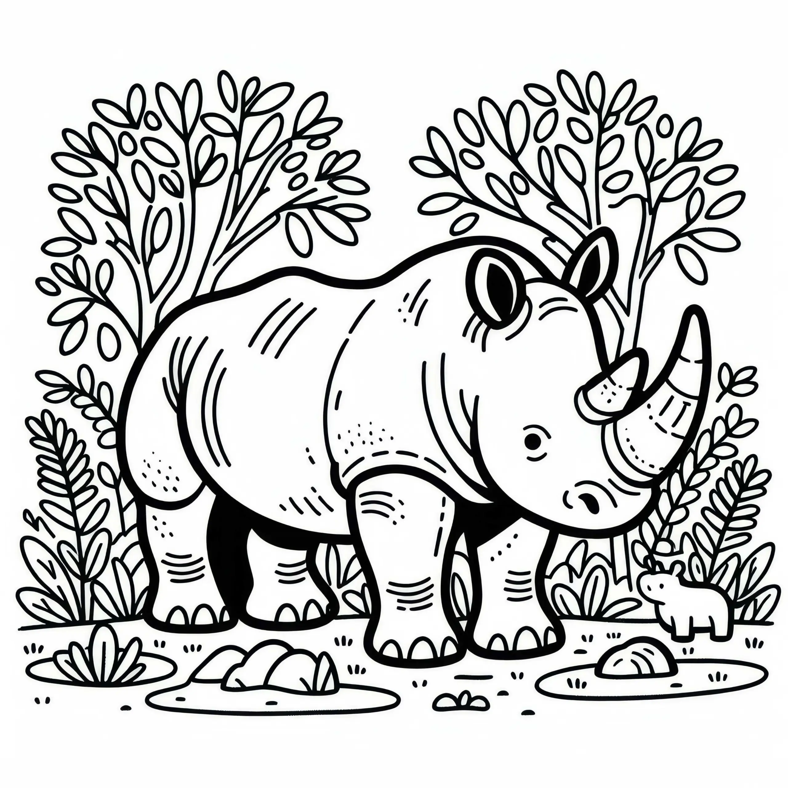 Nashorn Malvorlage Einfach Gratis zum Download (Ausmalbild)