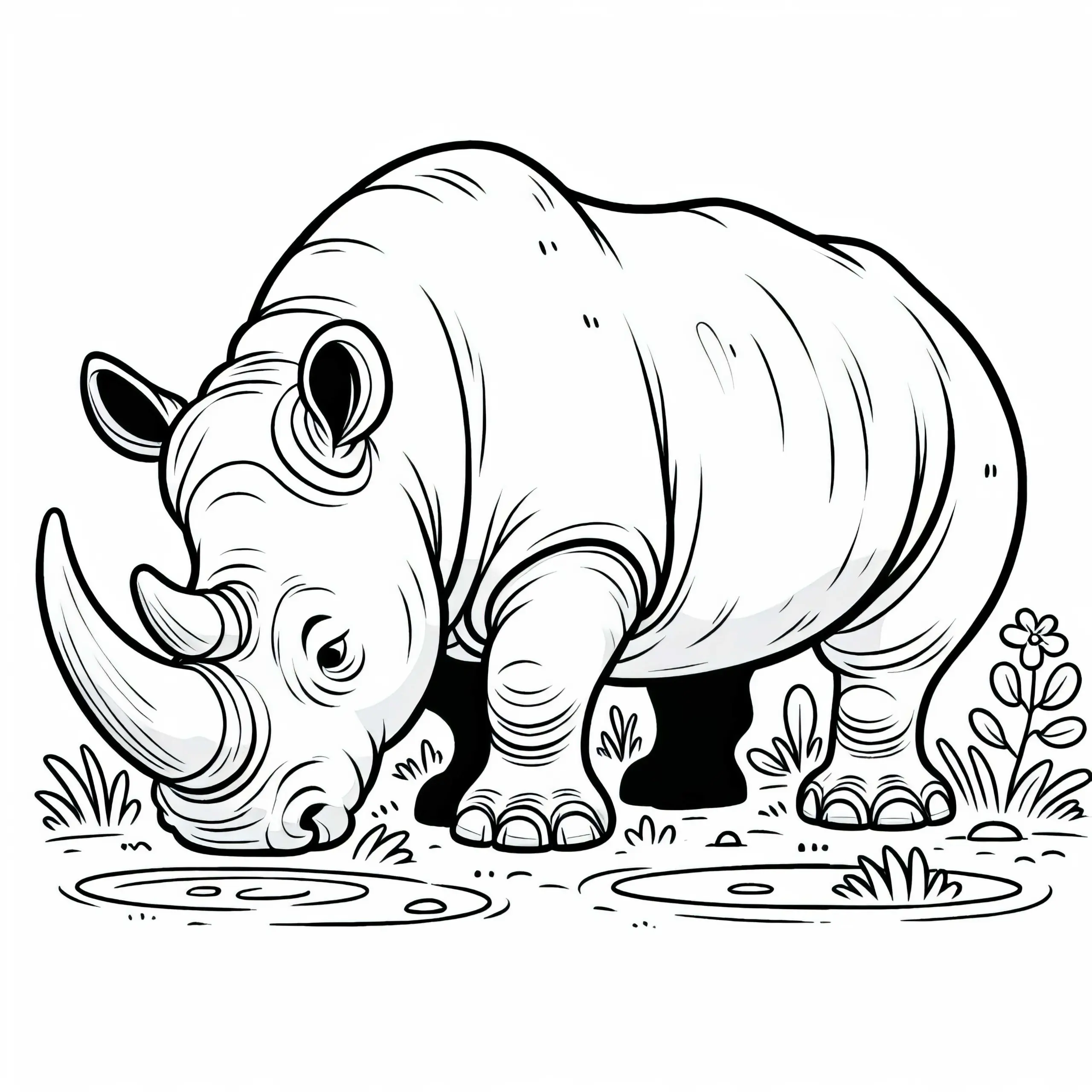 Nashorn senkt massiven Kopf – Ausmalbild einfach kostenlos