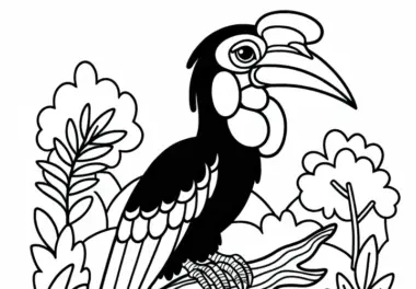 Nashornvogel – Southern Ground Hornbill Vogel aus Afrika – Malvorlage zum Ausdrucken und Online Ausmalen