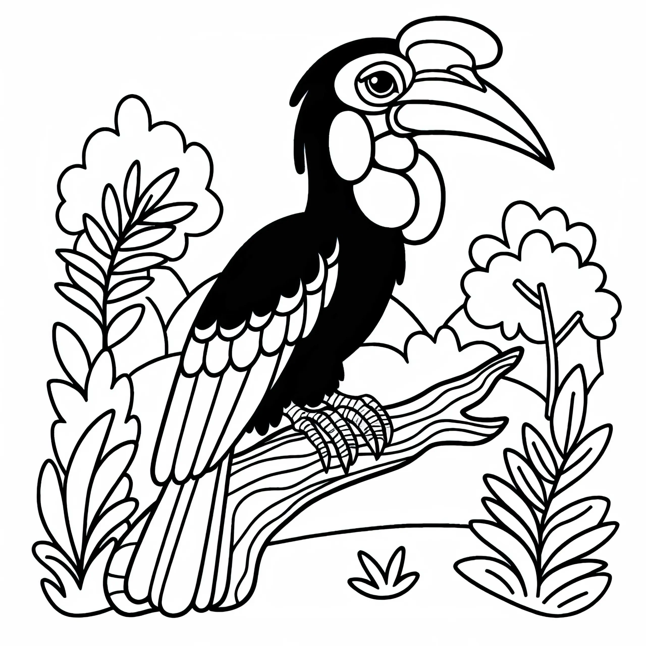 Nashornvogel – Southern Ground Hornbill Vogel aus Afrika – Malvorlage zum Ausdrucken und Online Ausmalen (Ausmalbild)
