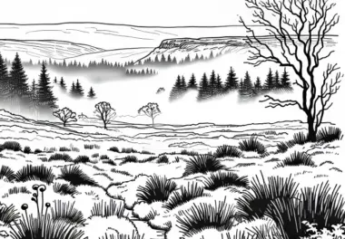 Moor-Ausmalbilder: Landschaftsmotive kostenlos ausmalen
