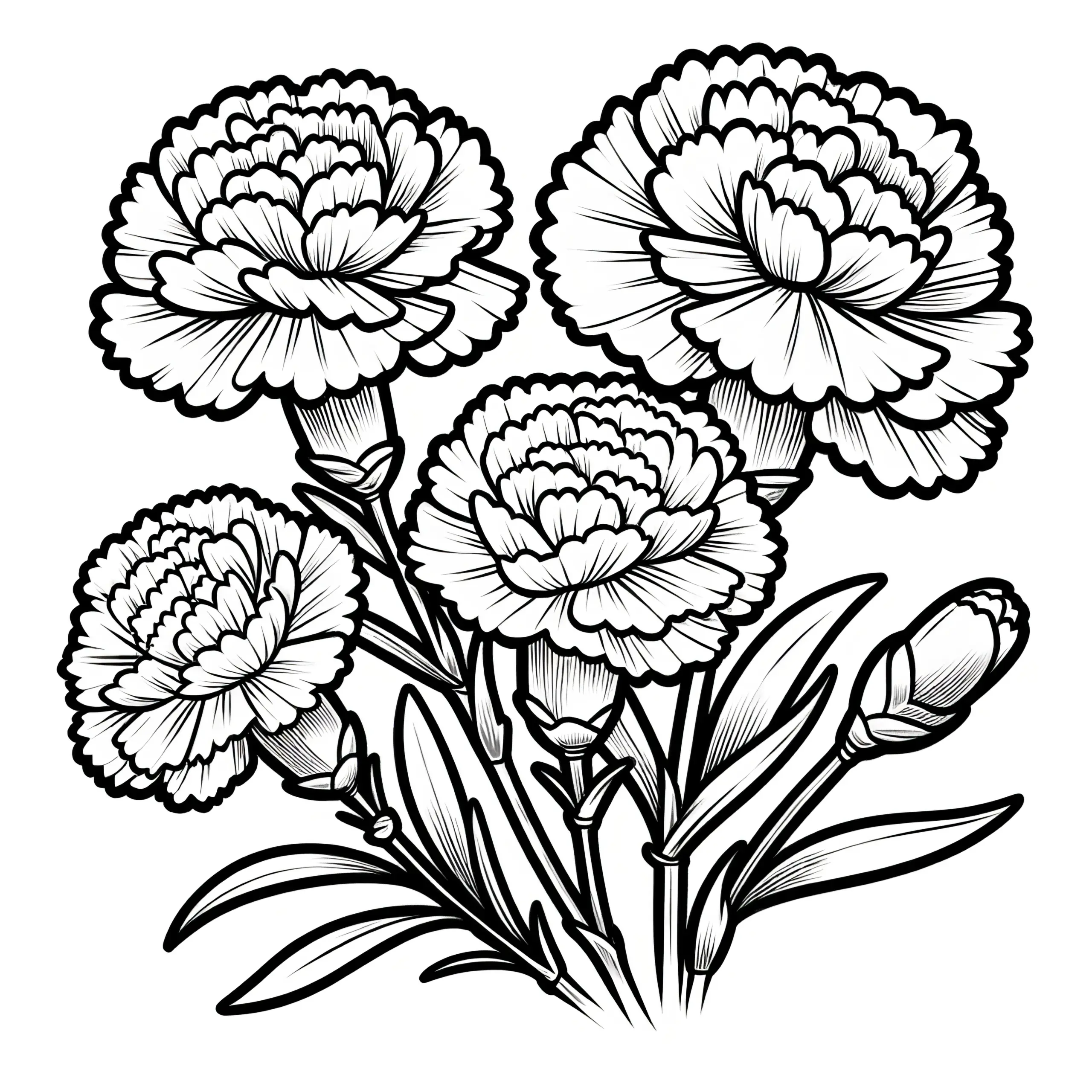 Nelken Blüten: Bild zum Ausmalen (Kostenlos) (Ausmalbild)