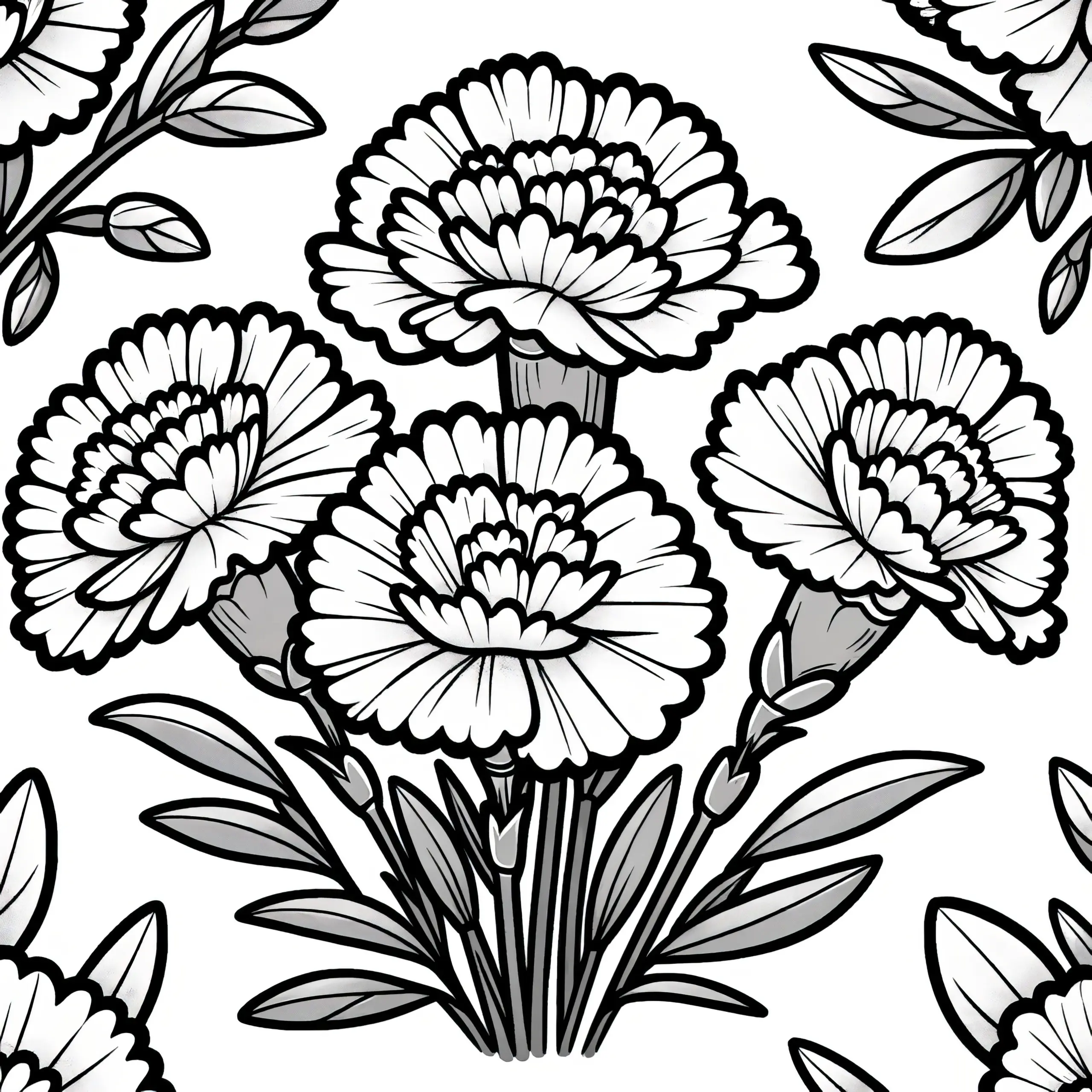 Nelkenblüten: Einfache Malvorlage (Kostenlos) (Ausmalbild)