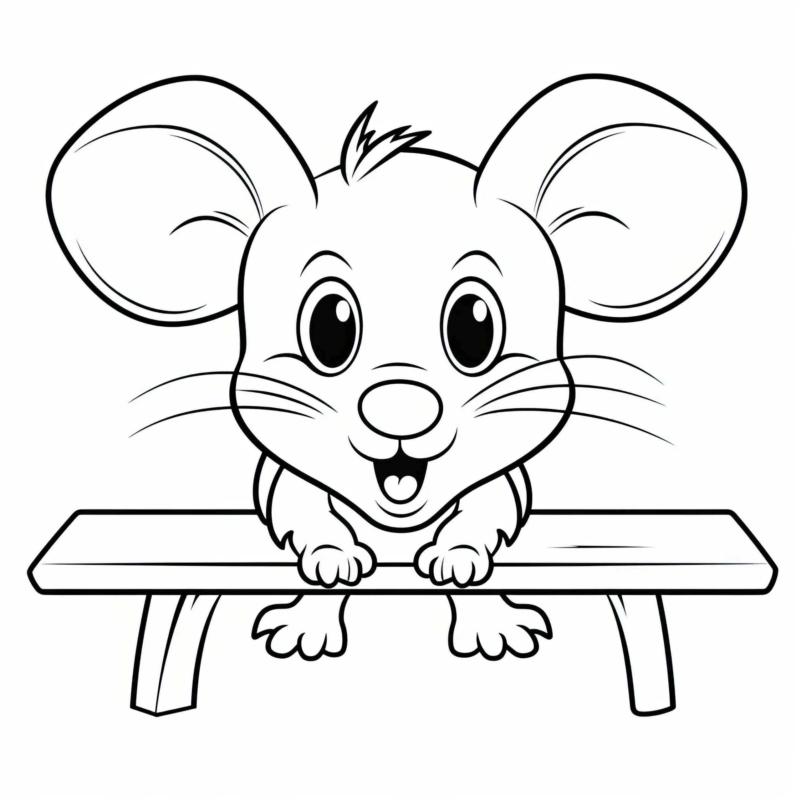 Neugierige Maus: Einfache Malvorlage (Gratis) (Ausmalbild)