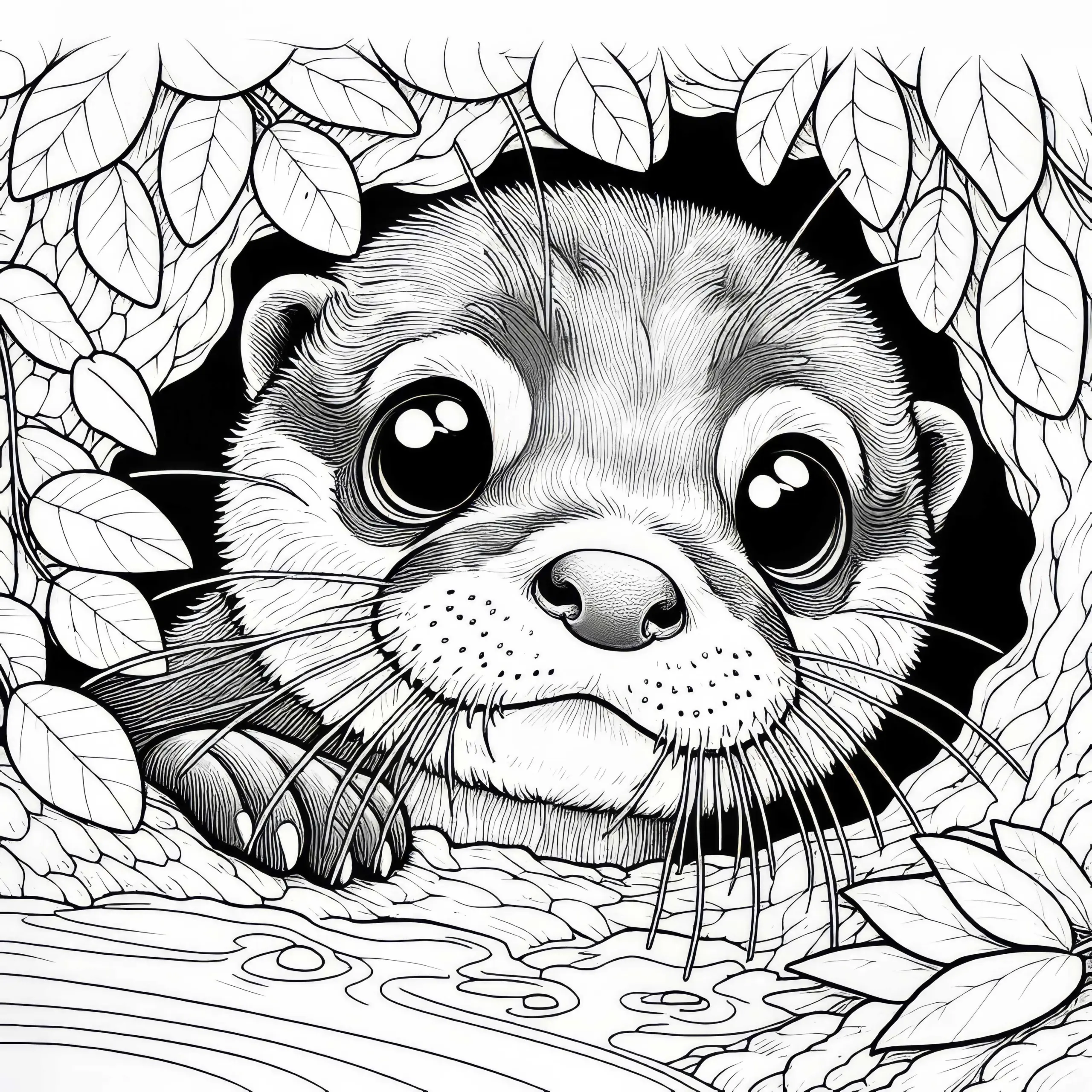 Otter mit großen Augen: Ausmalbild zum Ausdrucken (Kostenlos)