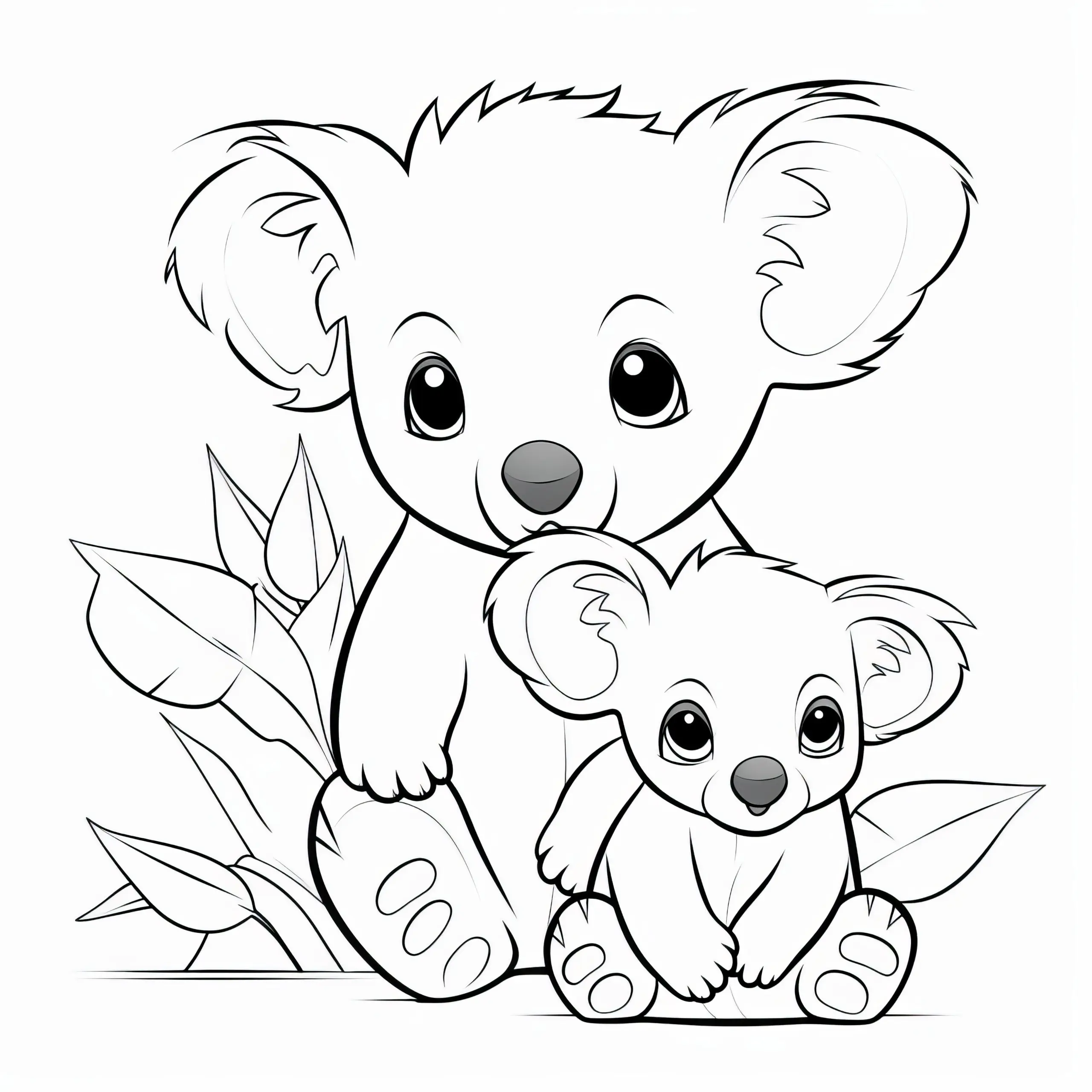 Niedliche Koala-Mama mit Kind: Ausmalbild kostenlos zum Download
