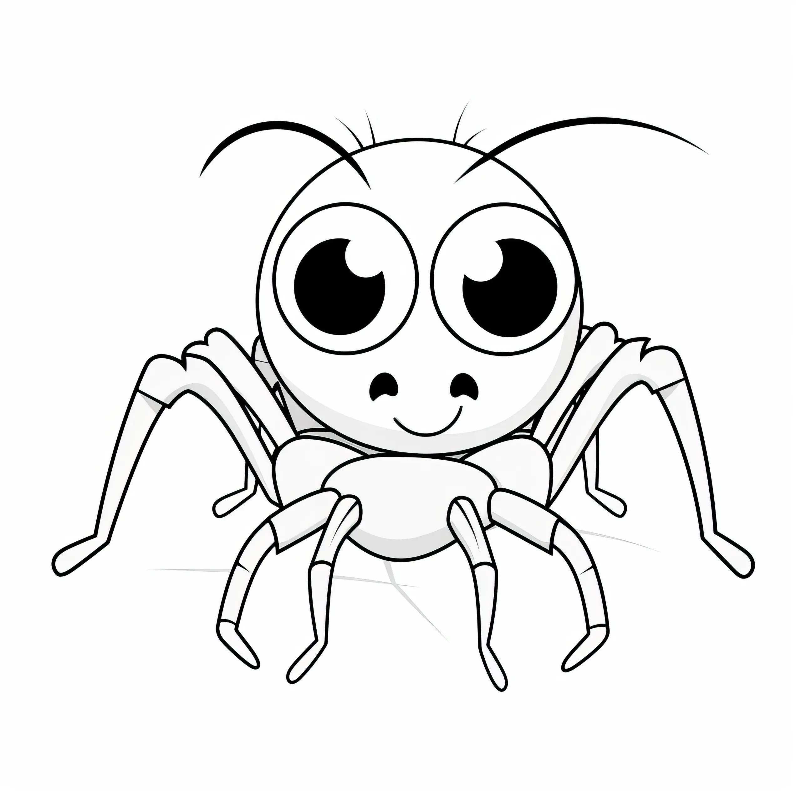 Niedliche Spinne mit großen Augen im Cartoon-Look: Ausmalbild zum Herunterladen (Gratis)