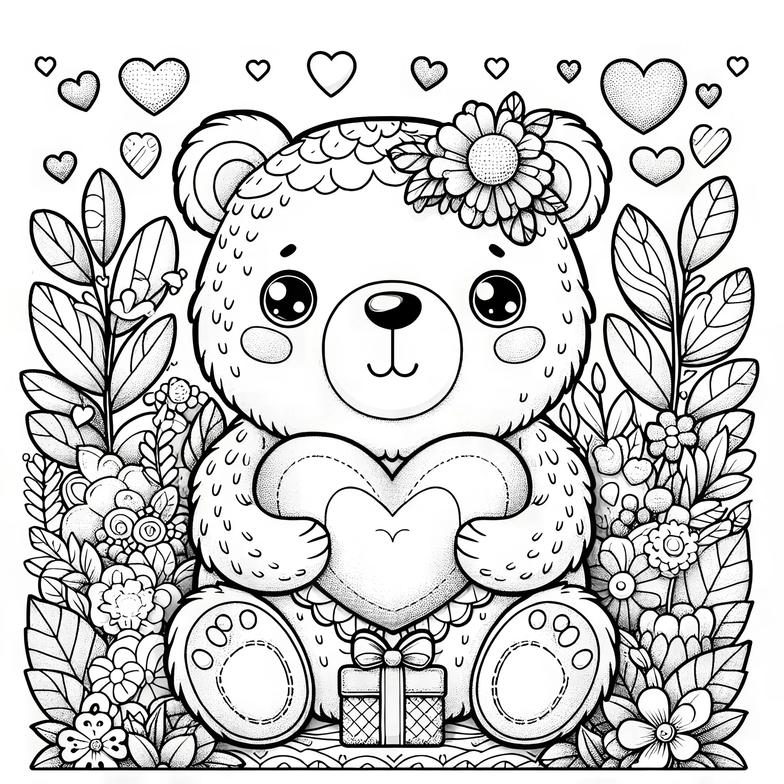 Niedlicher Bär hält Herz: Malvorlage zum Valentinstag (Gratis) (Ausmalbild)