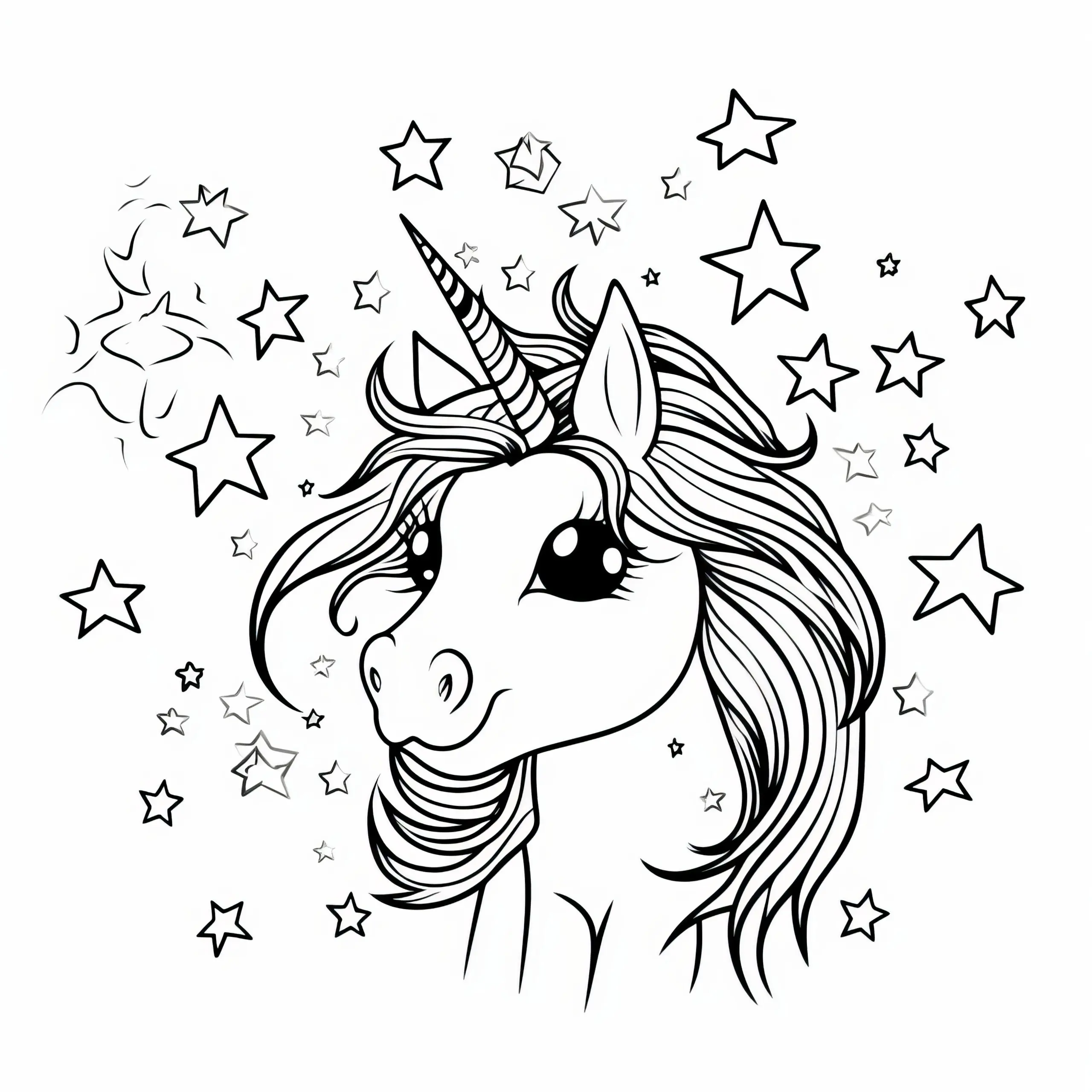 Niedlicher Einhorn-Kopf als Ausmalmotiv (Kostenlos) (Ausmalbild)