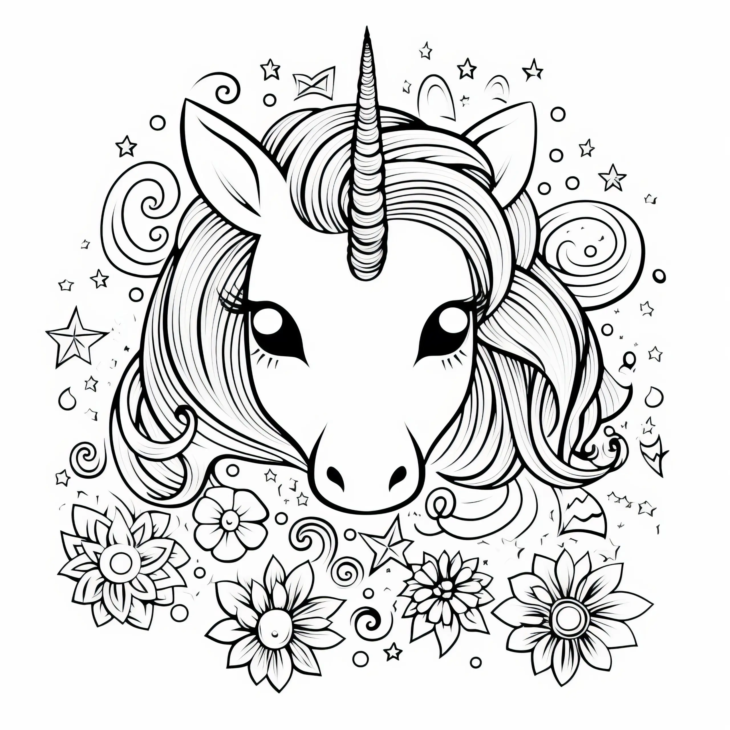 Niedlicher Einhorn-Pony-Kopf: Ausmalbild für Kinder (Kostenlos)