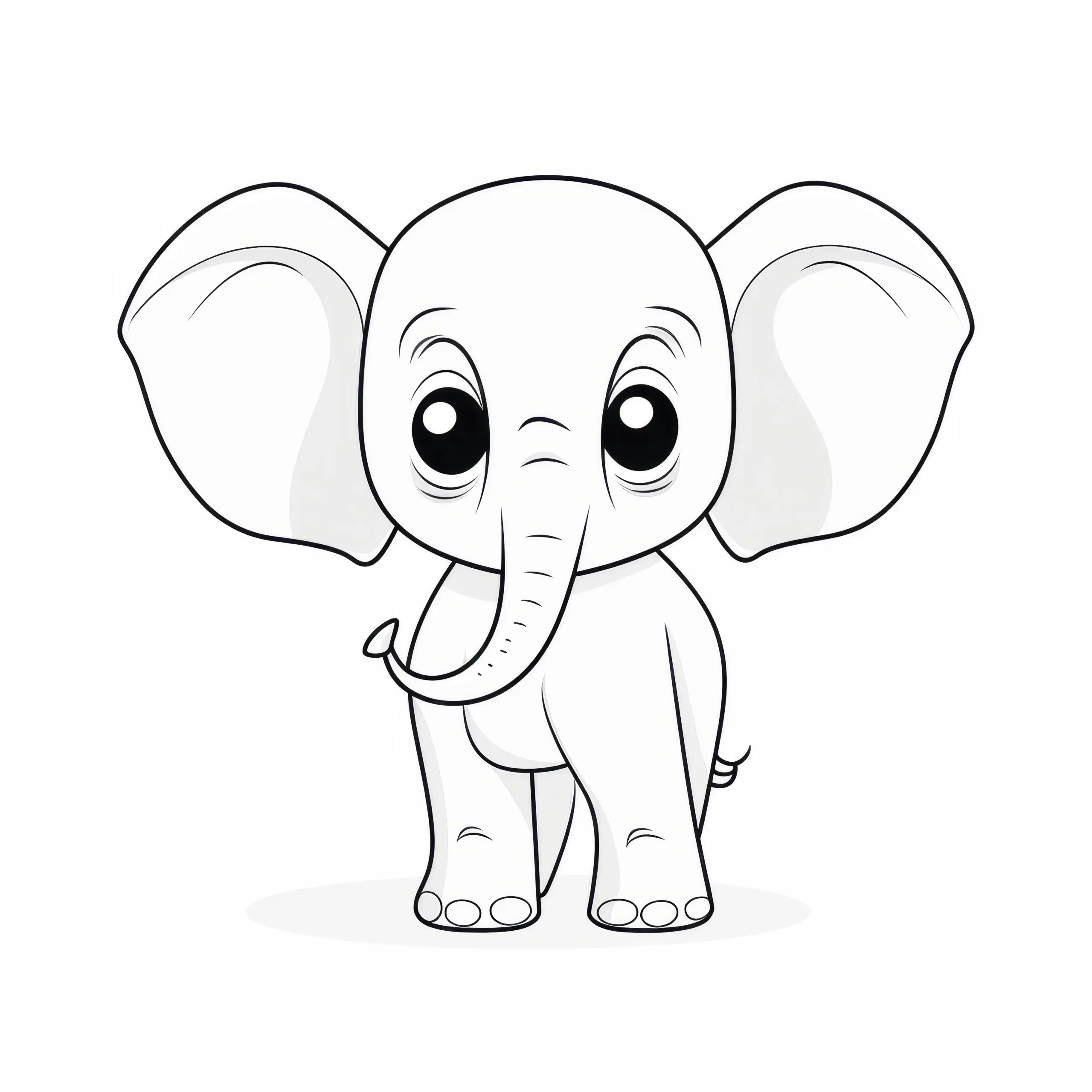 Niedlicher Elefant mit kleinem Rüssel: Einfache Malvorlage für Kinder (Gratis) (Ausmalbild)