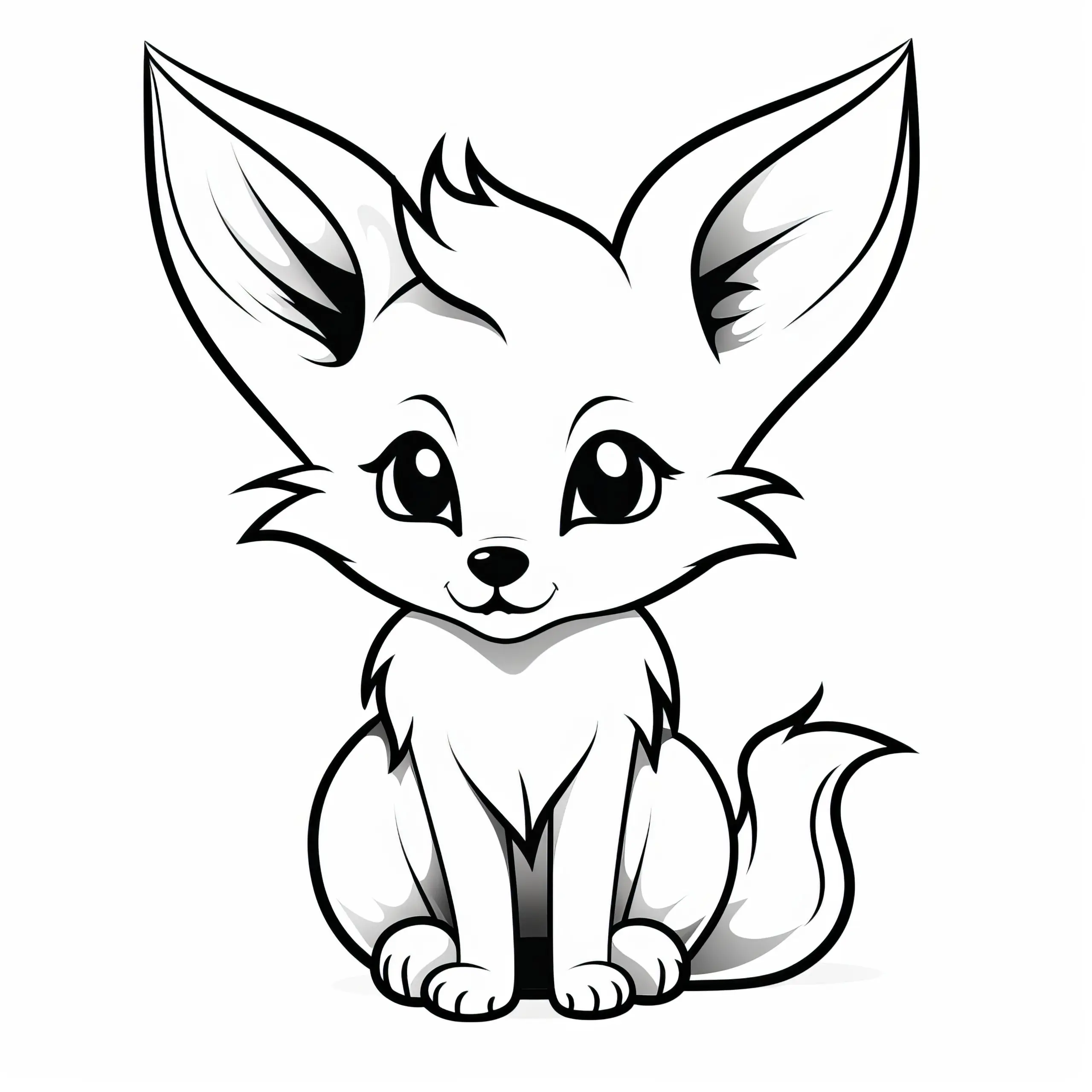 Niedlicher Fuchs mit spitzen Ohren: Einfache Malvorlage zum Ausdrucken (Gratis) (Ausmalbild)