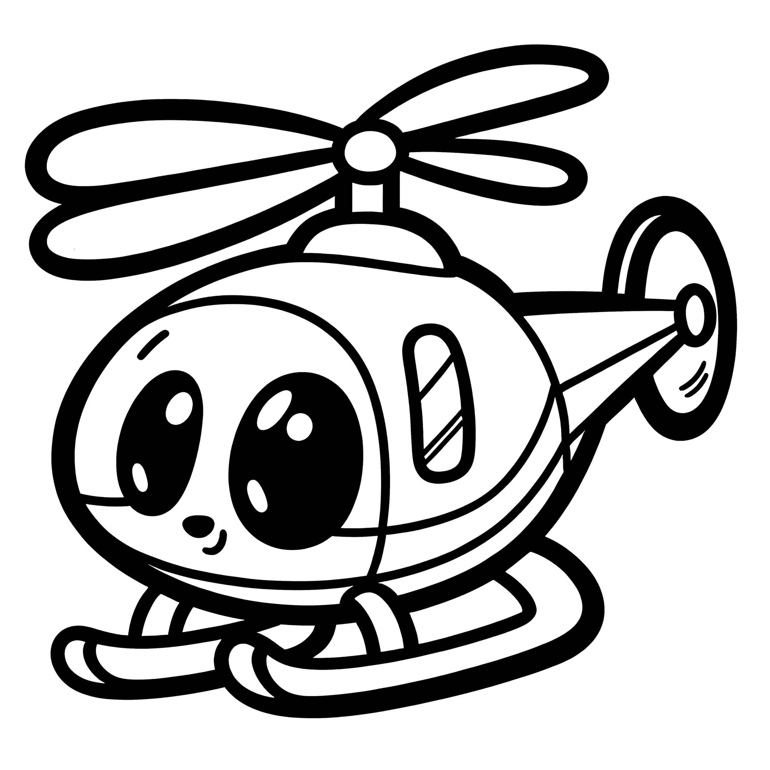 Niedlicher Hubschrauber mit großen Augen: Malvorlage für Kinder (Gratis) (Ausmalbild)