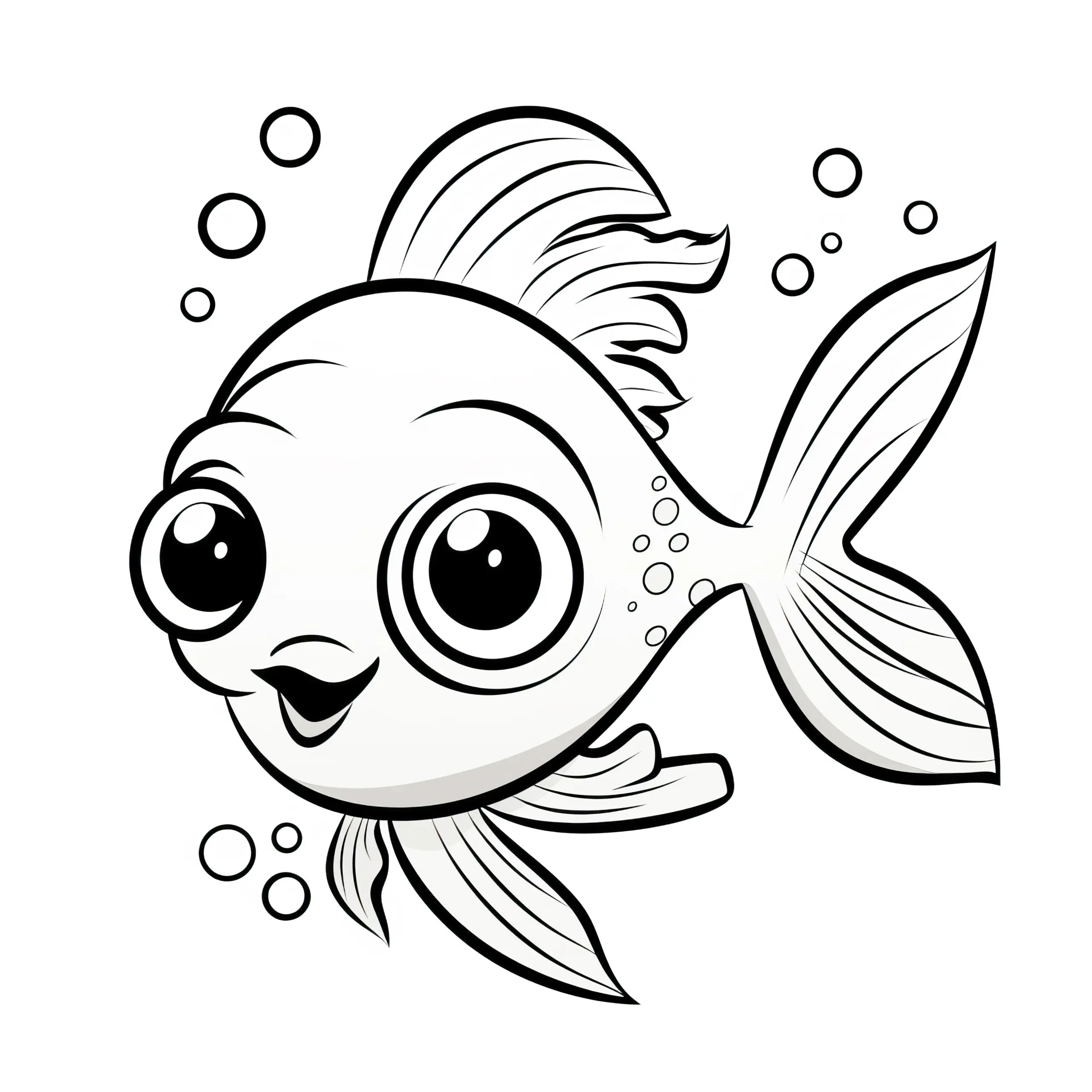 Niedlicher kleiner Fisch: Einfache Malvorlage für Kinder (Kostenlos) (Ausmalbild)