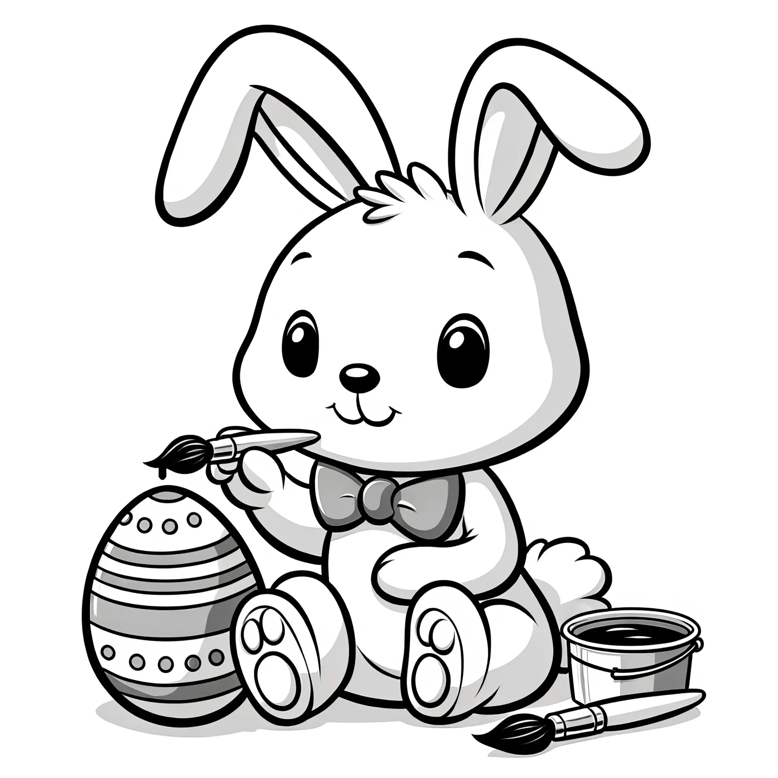 Niedlicher Osterhase als Kuscheltier bemalt Osterei: Ausmalbild kostenlos