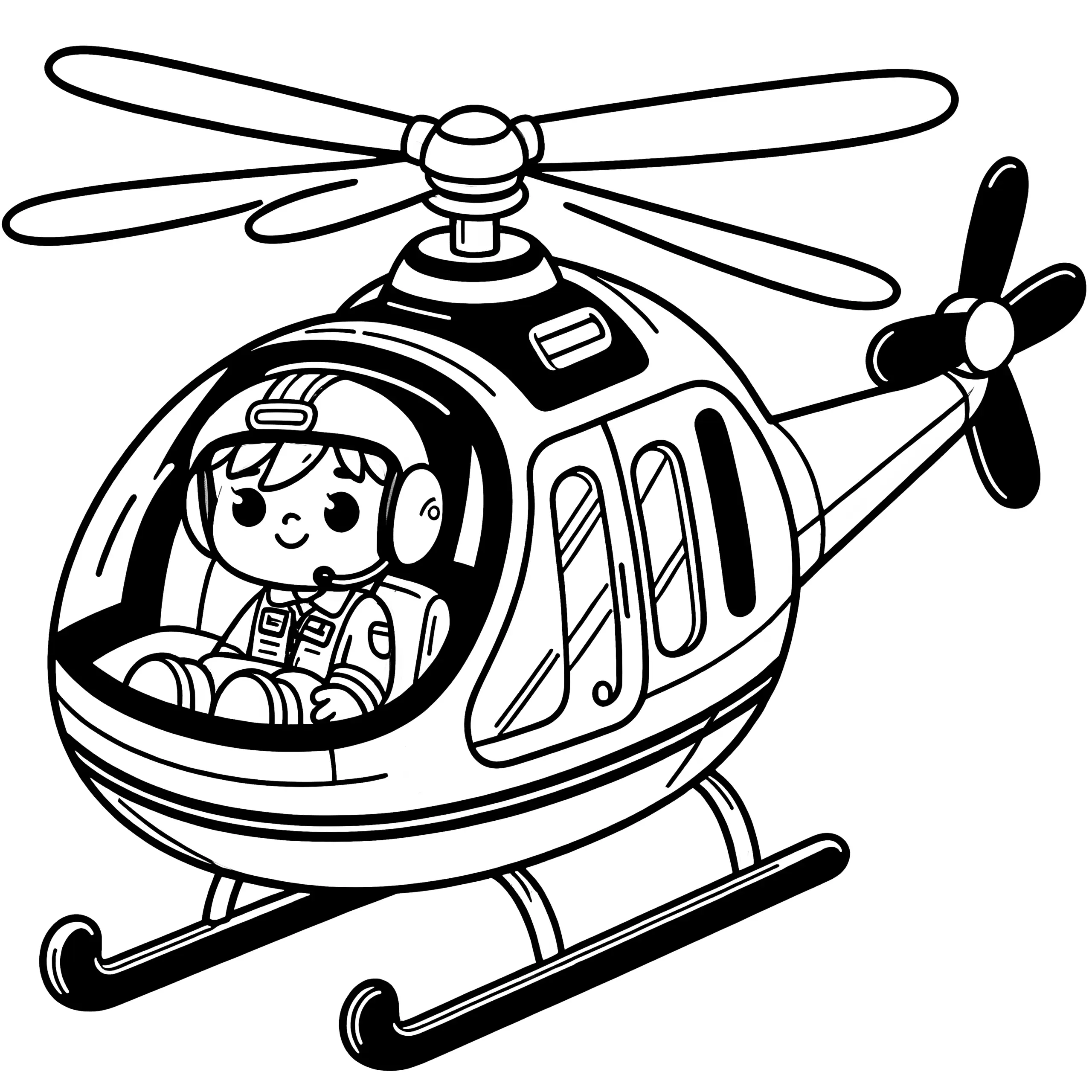Niedlicher Spielzeug Hubschrauber mit Pilot: Malvorlage zum Herunterladen (Gratis) (Ausmalbild)