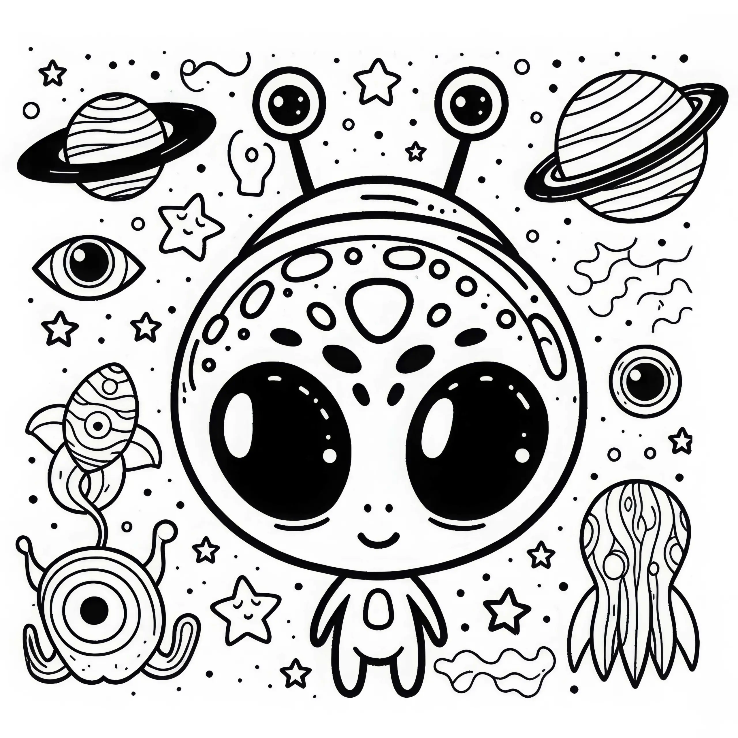 Niedliches Alien Malvorlage Gratis Download (Ausmalbild)