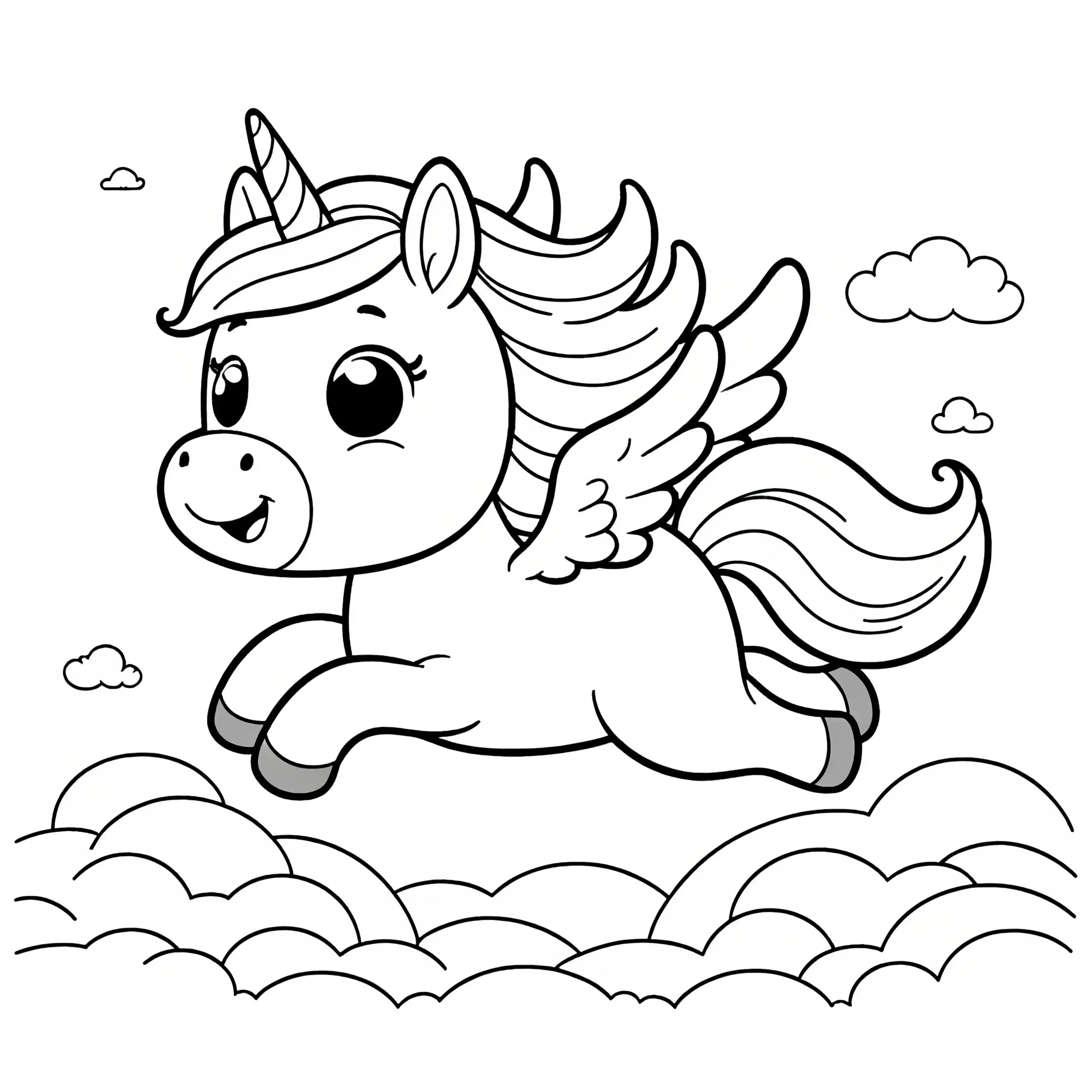 Niedliches Einhorn mit Flügeln: Einfaches Ausmalbild für Kinder (Kostenlos)